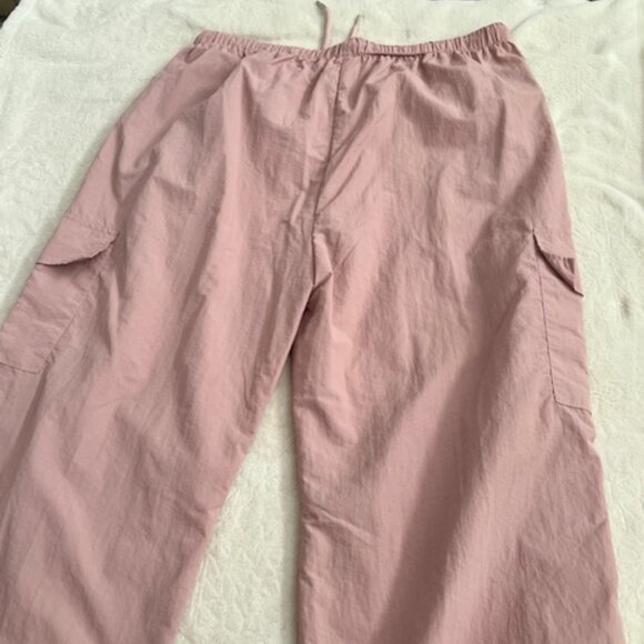 Women's Dusty Pink Cargo Pants Elastic Waist Wide Leg Casual Trousers XXL - Picture 8 of 8